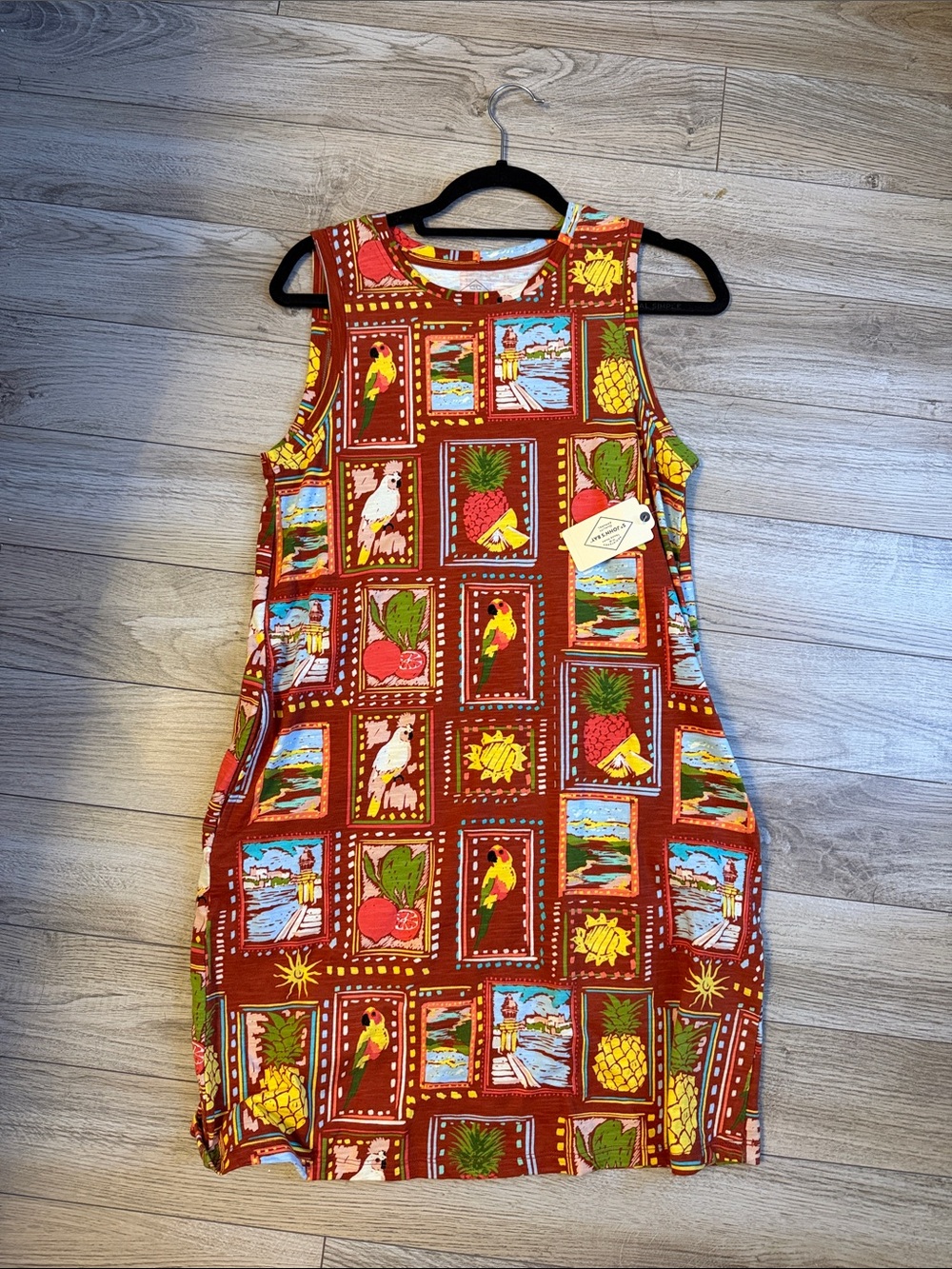 St. John's Bay Red Tropical Print Sleeveless Shift Dress